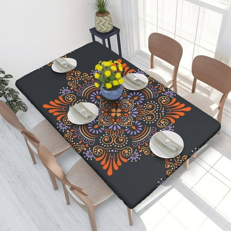 

Home Deluxe Tablecloth Mandala Pattern (26) Waterproof Elastic Rim Edged Table Cover- For Christmas Parties And Picnics 4ft