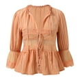 thumbnail image 5 of Elegant Lace Shirt Collar Blouse With Smocked Waist and Chiffon Sleeves Sun Loose Fit Casual Top for Women Oversized T-shirts Short Sleeve Crewneck Casual Tops, 5 of 8