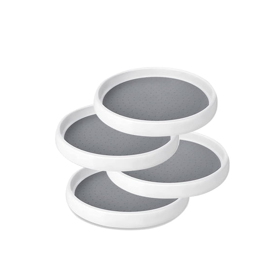 Hengbo 4 Pcs Rotating Spice Rack Lazy Susan 10 inch Non-Slip Circular Turntable Display Rack Kitchen Refrigerator Bathroom Makeup Countertop Finish White Gray