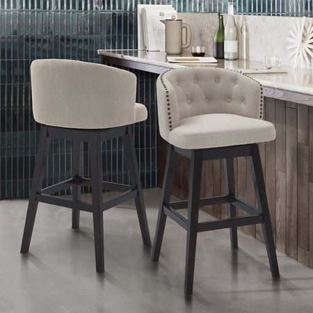 Saginaw 26" Counter Height Wood Swivel Tufted Barstool in Espresso Finish with Tan Fabric