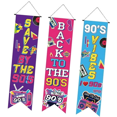 Fuliko Back to The 90' Banners 90' Party Decorations Porch Signs 90s Hanging Backdrops for Love 90s Birthday Retro Music Theme Hip Hop Party Door Wall