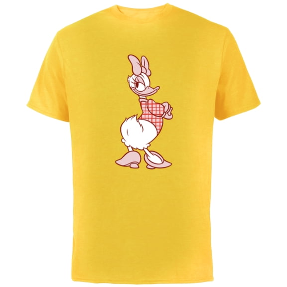Disney Daisy Duck Sassy in White & Pink Pose with Plaid Top - Short Sleeve Cotton T-Shirt for Adults - Customized-Yellow