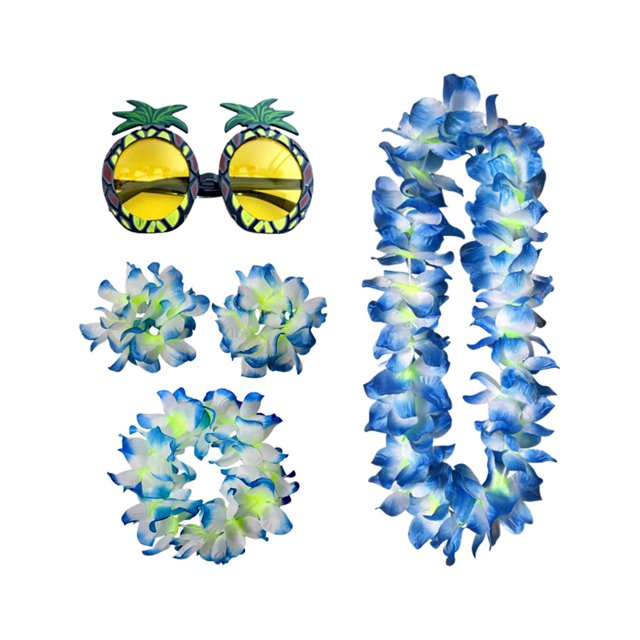 Ruiboury Ensemble de Costume Collier Hawaïen Robe de Plage pour Femmes Décor Robe Bandeau Multicolore Bleu Fantaisie L