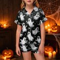 thumbnail image 2 of KPOPLK Silk PJs Kids Girls Satin Pajama Set Halloween Pumpkin Print Short Sleeve Button Shirts and Shorts 2 Piece Sleepwear,Size 4-5 Years, 2 of 5