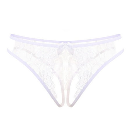 BYHONG Women Sexy Lace Open File Sexy Panties Low Waist Beautiful Transparent T Pants Thong Panties Womens Underwear Packs White One Size