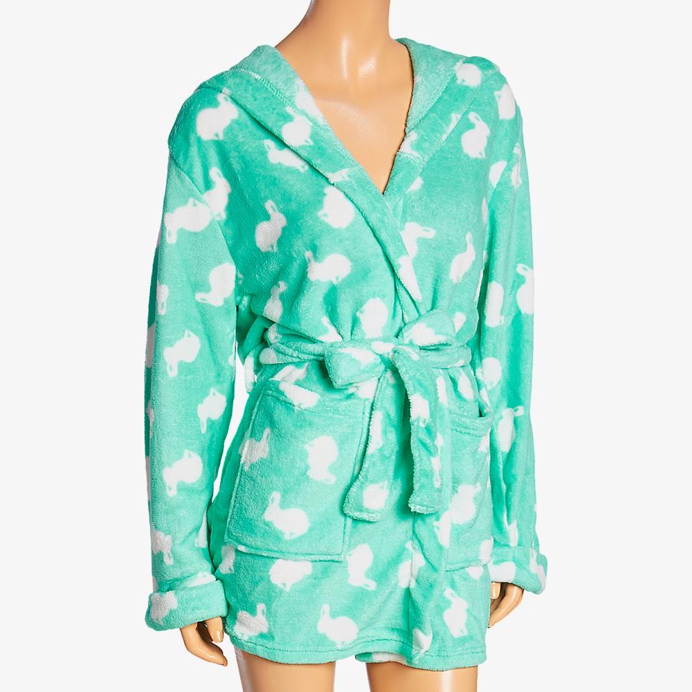 Bottoms Out Colette Coral Fleece Robe Soft Plush Warm Hooded Short