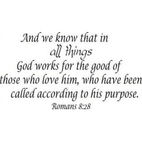 Romans 8:28, Inspirational Bible Verse Vinyl Wall Decal by Scripture Wall Art, 11"x22" Black