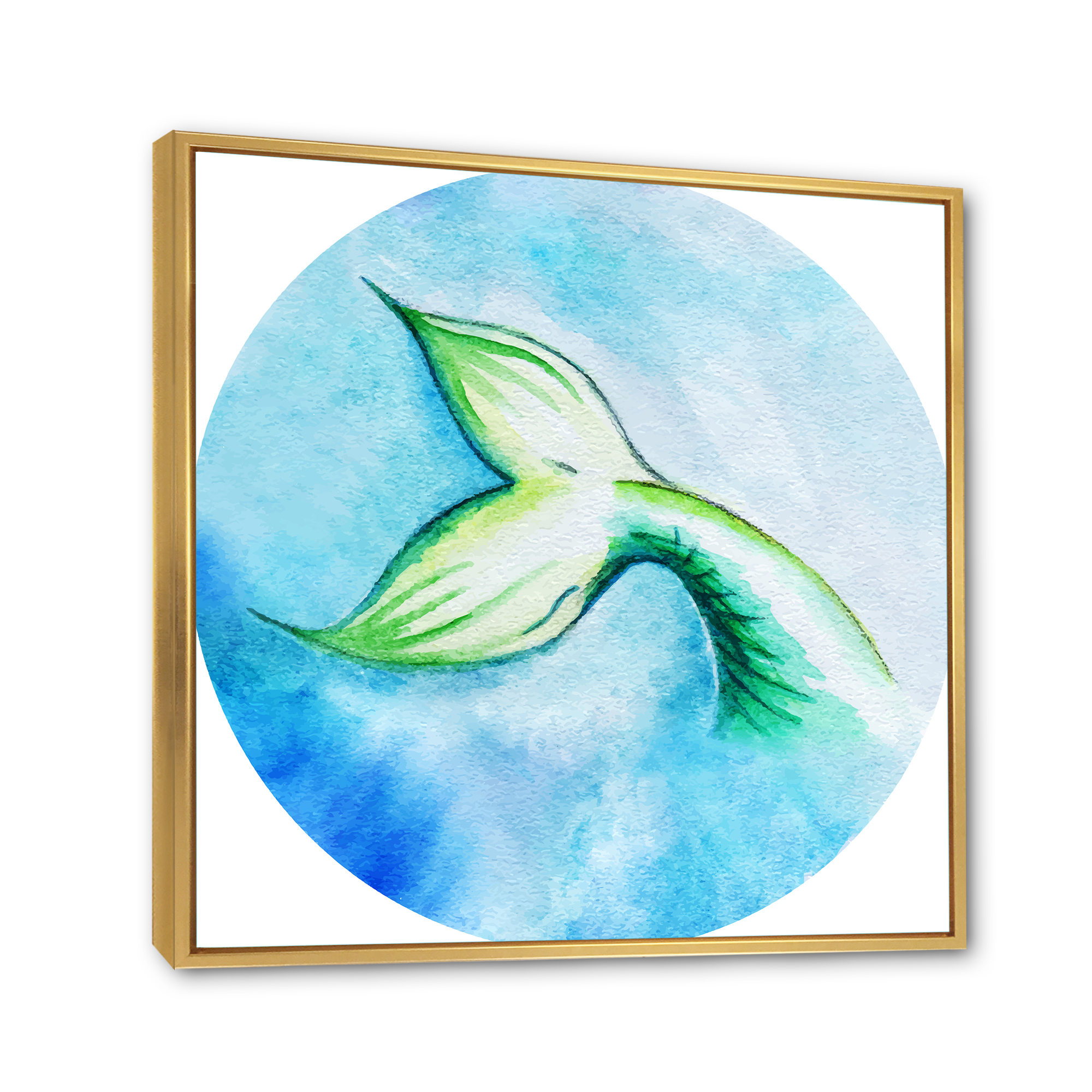 Designart 'Mermaid Green Fish Tail' Nautical & Coastal Framed Canvas Wall Art Print