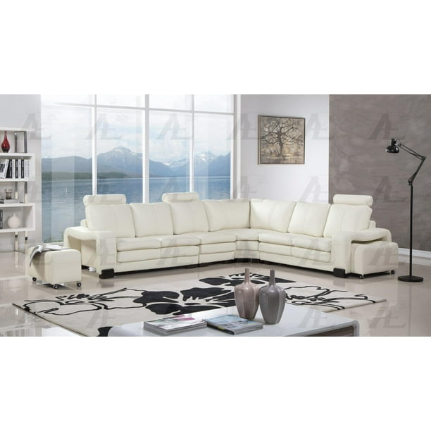Modern Ivory Faux Leather Sectional Set, Ivory Leather Couch