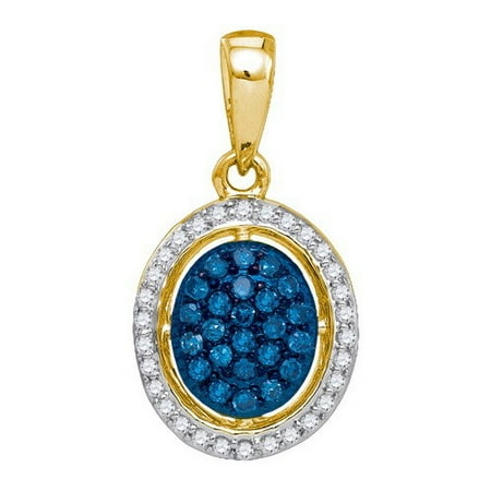 14K Yellow Gold 0.21ctw Fancy Decorated Blue Pave Diamond Fashion Oval Pendant