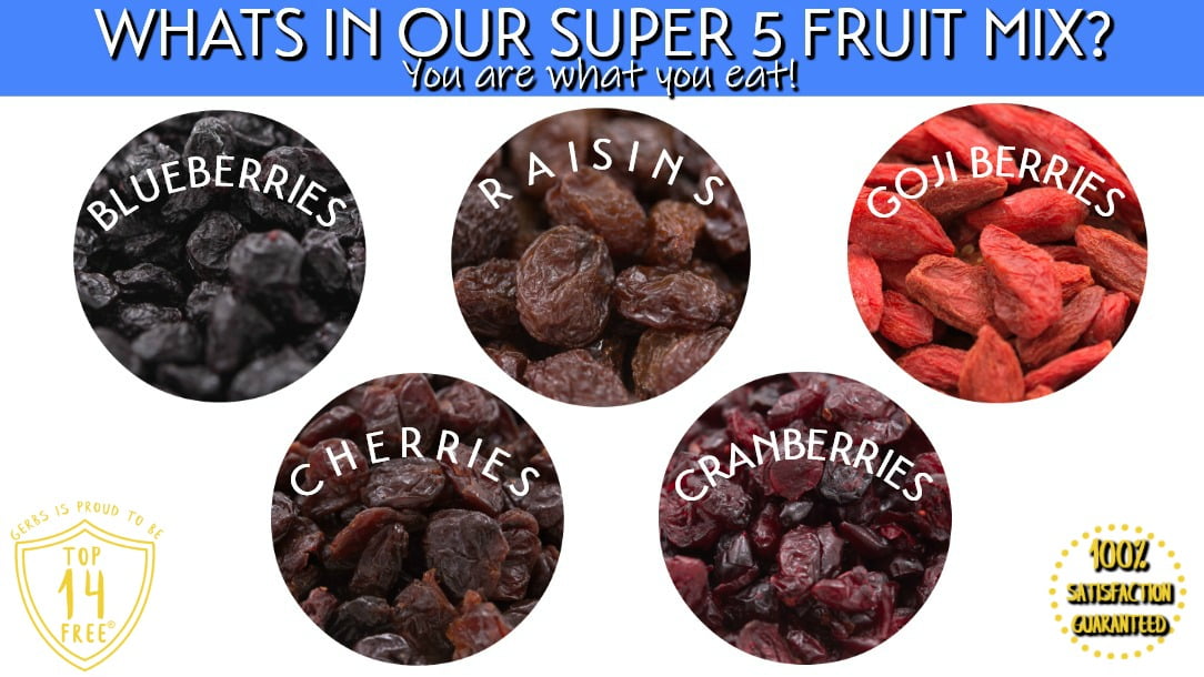Dried Cranberries, Blueberries, Cherries, Goji Berry, & Raisin Fruit Mix by Gerbs - 2 LBS - Top 14 Allergen Free