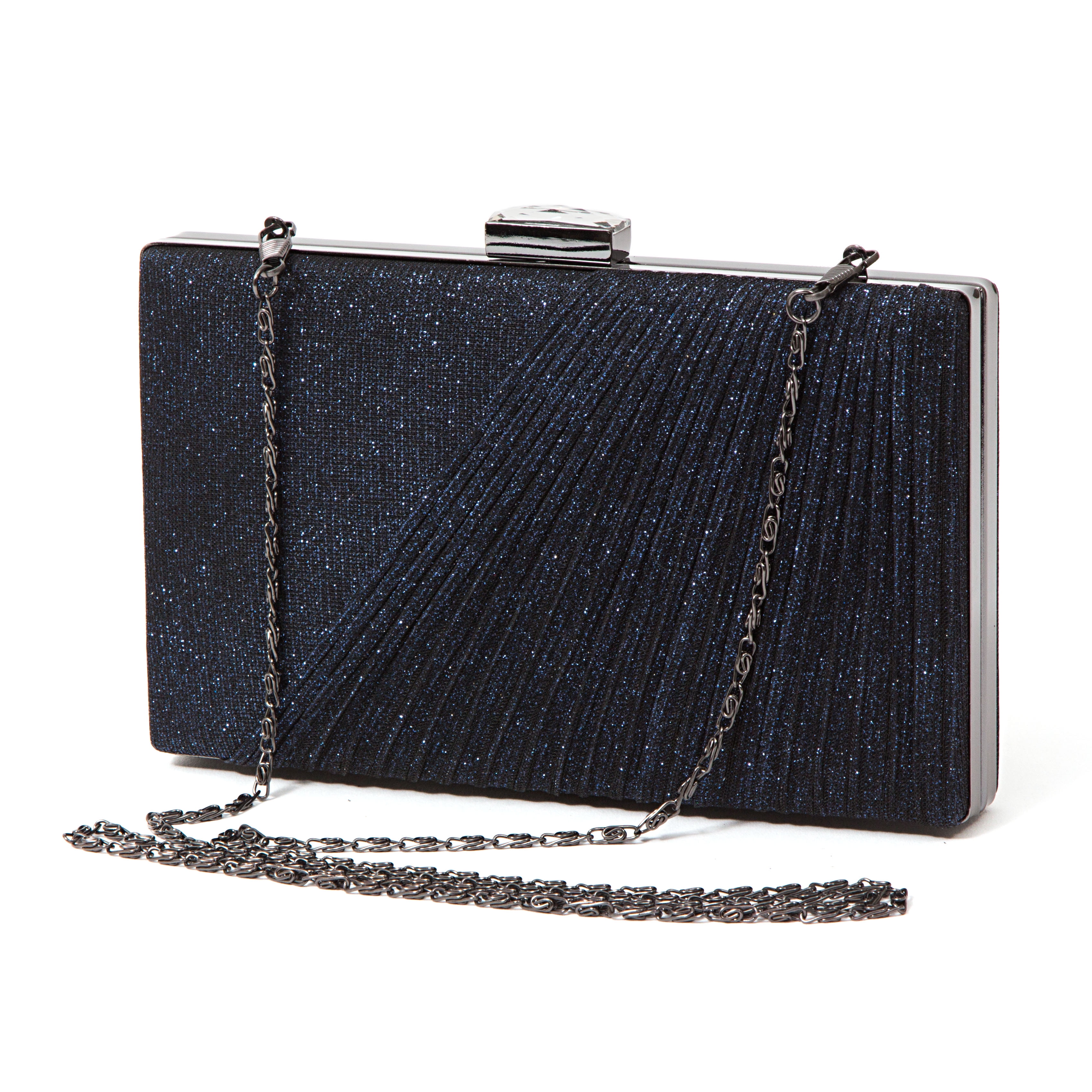 Lady Couture Suzie Glitter Fabric Clutch Bag, Navy