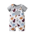 thumbnail image 2 of Baby Boy Clothes Solid Short Sleeve Tops + Animal Style Overalls Shorts Summer Outfits Gray 3-6 Months, 2 of 6