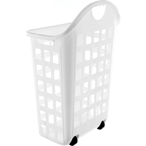 United Solutions Slim Rectangular Rolling Laundry Hamper with 2-Bushel, White