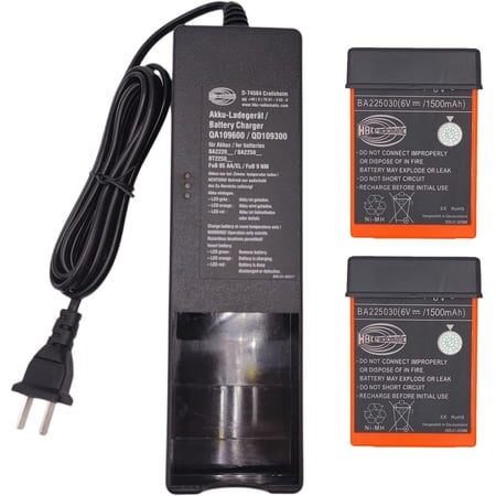 (2Pc BA225030 Batteries + 1Pc Charger) 3.6V 1500mAh BA225030 HBC Remote Control Rechargeable Battery with AC 100V ~ 240V D-74564 QA109600 Charger