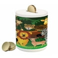 thumbnail image 1 of Zoo Piggy Bank, Animals in the Jungle Funny Expressions Exotic Comic Cheer Natural Habitat Illustration, Ceramic Coin Bank Money Box for Cash Saving, 3.6" X 3.2", Multicolor, by Ambesonne, 1 of 4