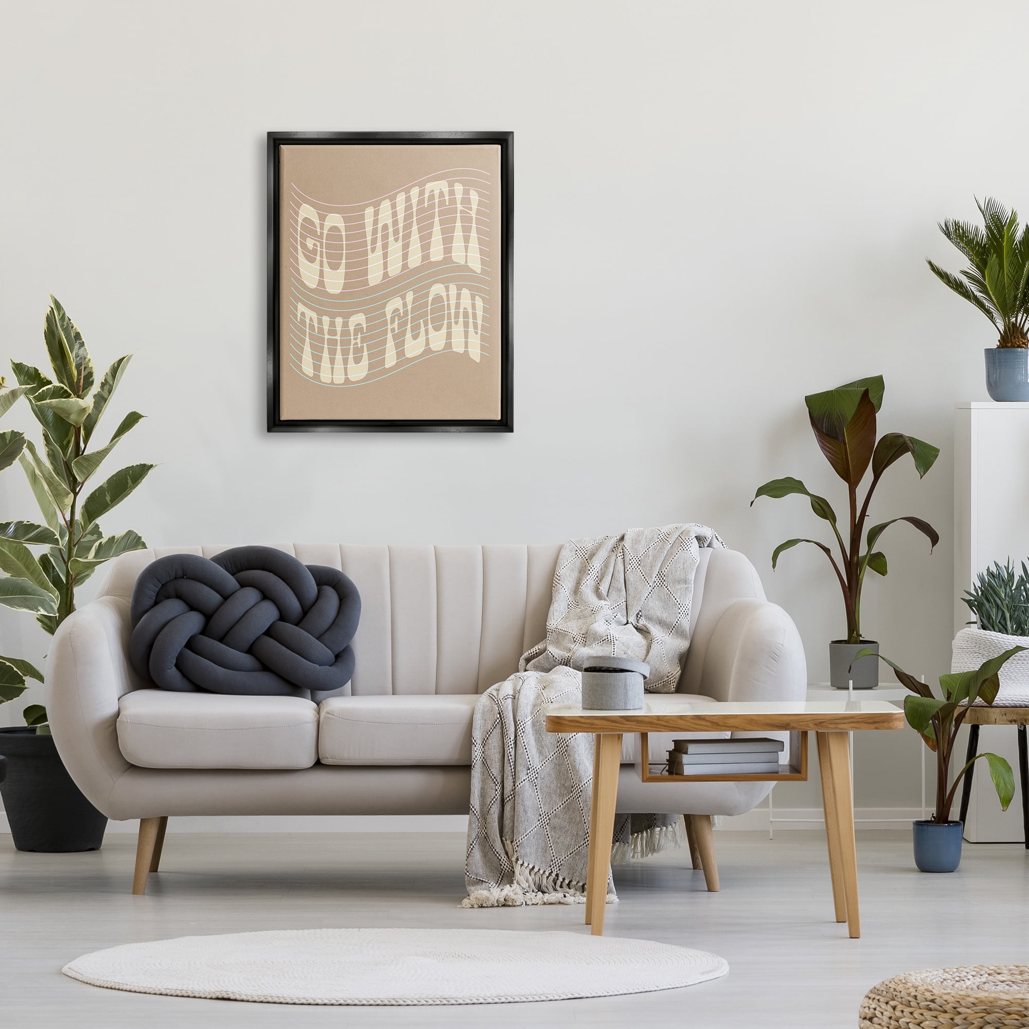 Stupell Retro Go With The Flow Stripes Inspirational Painting Black Floater Framed Art Print Wall Art