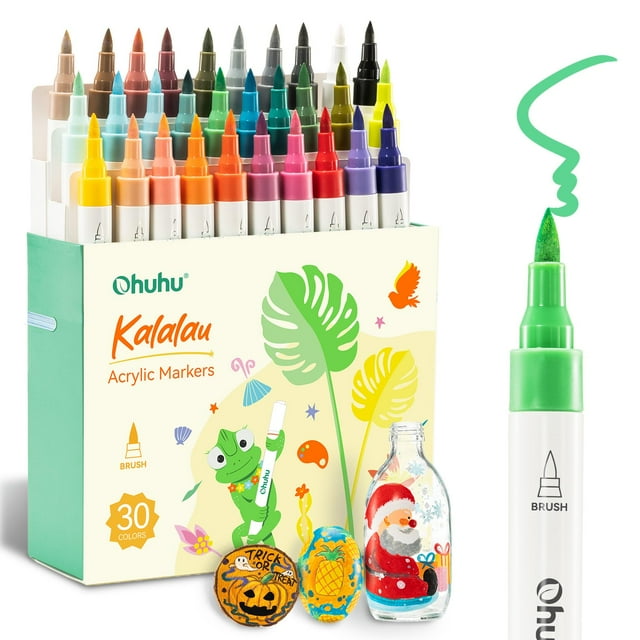 Marcadores de Pintura Acrílica Ohuhu 30 Colores Punta de Pincel Impermeables