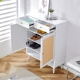 thumbnail image 2 of Modern Minimalist Storage Cabinet for Entryway, Rattan Shoe Cabinet with 2 Drawers and 2 Doors, Retro Aesthetic Bed Top Cabinet for Hallway, Living Room and Bedroom,34.6"Lx13.7"Wx43"H, 2 of 7