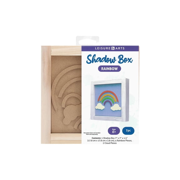 Leisure Arts Shadow Box 5.5" X 6" Rainbow, 7 Piece Kit, Shadow Boxes, 3D Box For Beginners, Diy Wood Projects, Wooden 3D Puzzles, Wood Kits For All Ages