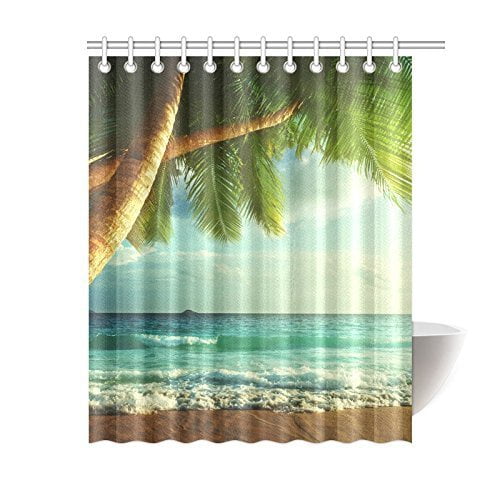 72X72" Seychelles Beach in Sunset Time Waterproof Fabric Shower Curtain Liner 
