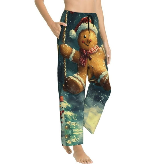 Christmas playful gingerbread man Pajama Pants Women - Soft Breathable Sleep & Lounge Pants for Women, Comfy Casual Pj Pants Bottoms with Pockets