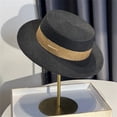 thumbnail image 2 of Woven Straw Boater Hat, Wide Brim Sun Panama for Women Men, SPF 50+ UPF Sun Hat for Beach, Vacation, Summer and Outdoor Activities-Black, 2 of 4