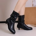 thumbnail image 5 of Black Ladies Fleece Lined Short Boots Casual Style Round Toe Side Zipper Low Heel For Cold Weather, 5 of 9