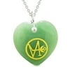 Archangel Gabriel Sigil Magic Amulet Planet Energy Puffy Heart Green Quartz Pendant 18 inch Necklace