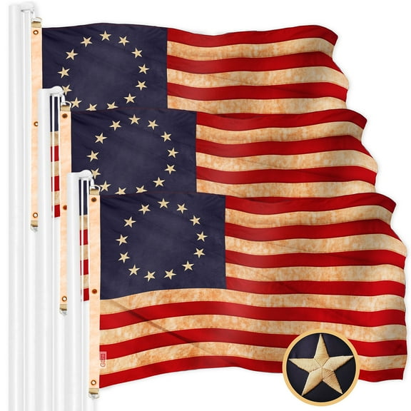 G128 3 Pack: Betsy Ross Tea-Stained Flag | 6x10 Ft | ToughWeave Pro Series Embroidered 420D Polyester | Historical Flag, Embroidered Design, Indoor/Outdoor, Brass Grommets, High Quality