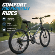 FUPOJH 24 Mountain Bikes for Boy,Girl,7 Speed, V Brakes, off Road Tires,Black
