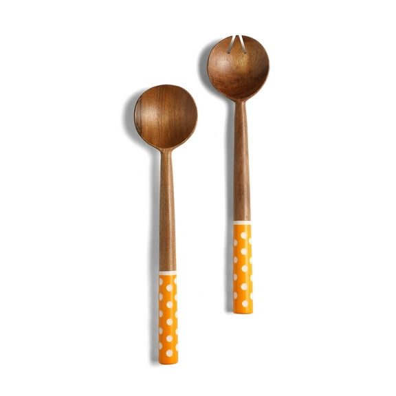 Yo Treasure Tiramisu Orange & White Dotted Resin Wood Salad Server Set