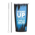 thumbnail image 1 of Taza térmica portátil de acero inoxidable con pajita, aislada, para viajes, con el tema del mes de concientización sobre la prevención del abuso infantil, de 20 oz, color blanco, 1 of 7