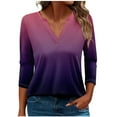 thumbnail image 5 of Womens 3/4 Sleeve T-Shirt Tops V-Neck Casual Striped Print Color Block Loose Trendy Fall Tunic Blouse Tops,Hot Pink 2,2XL, 5 of 5