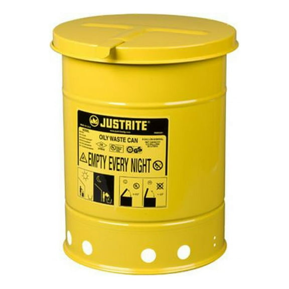 Justrite 09111 6 Gallon Oily Waste Can With O Lever-Yellow