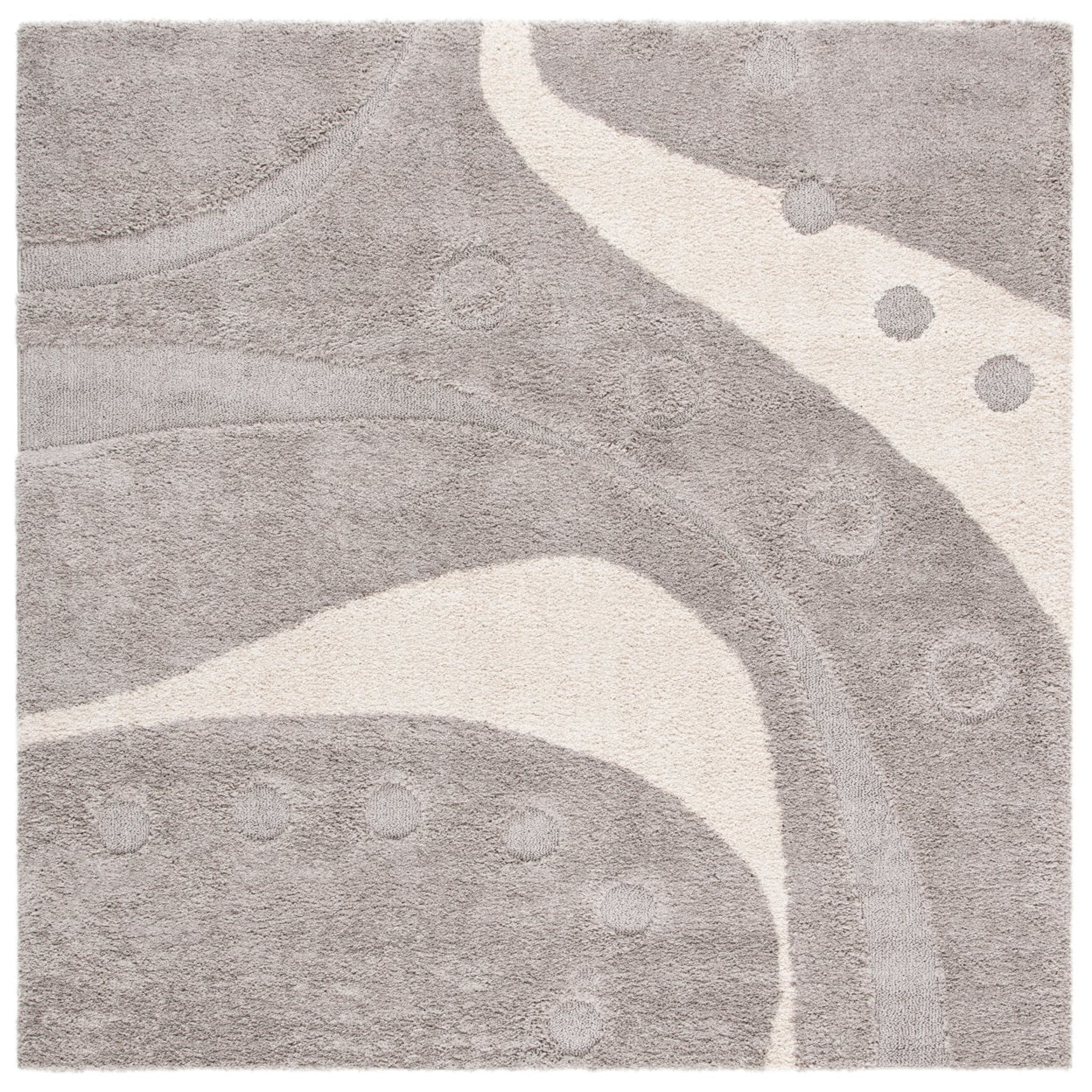 SAFAVIEH Florida Laidley Geometric Shag Area Rug, Grey/Ivory, 6'7" x 6'7" Round