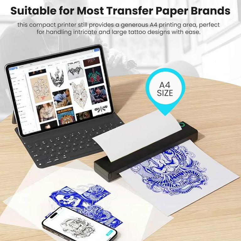Ouwald Tattoo Stencil Printer, 2600mAh Tattoo Printer with 10pcs Free Transfer Paper, Wireless Tattoo Transfer Stencil Thermal Printer