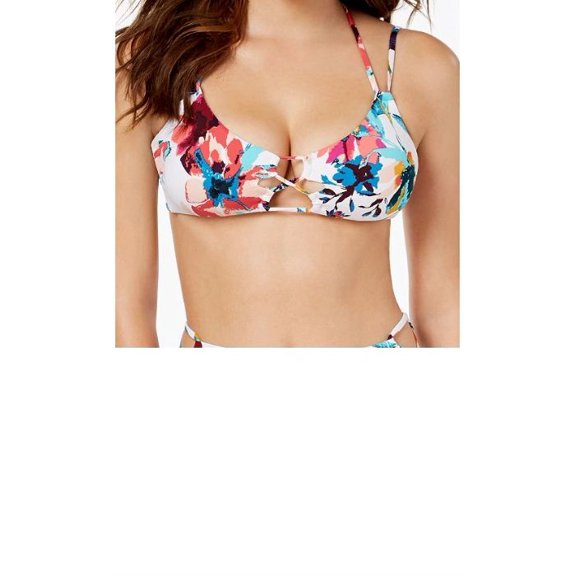Bar lll Women White Floral Strappy Bralette Bikini Top Swimsuit Size M RV $48