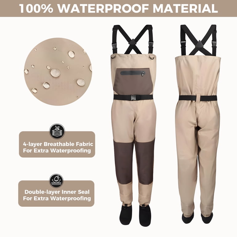 Breathable Chest Waders for Men & Women, 3-Ply Nylon/PVC 