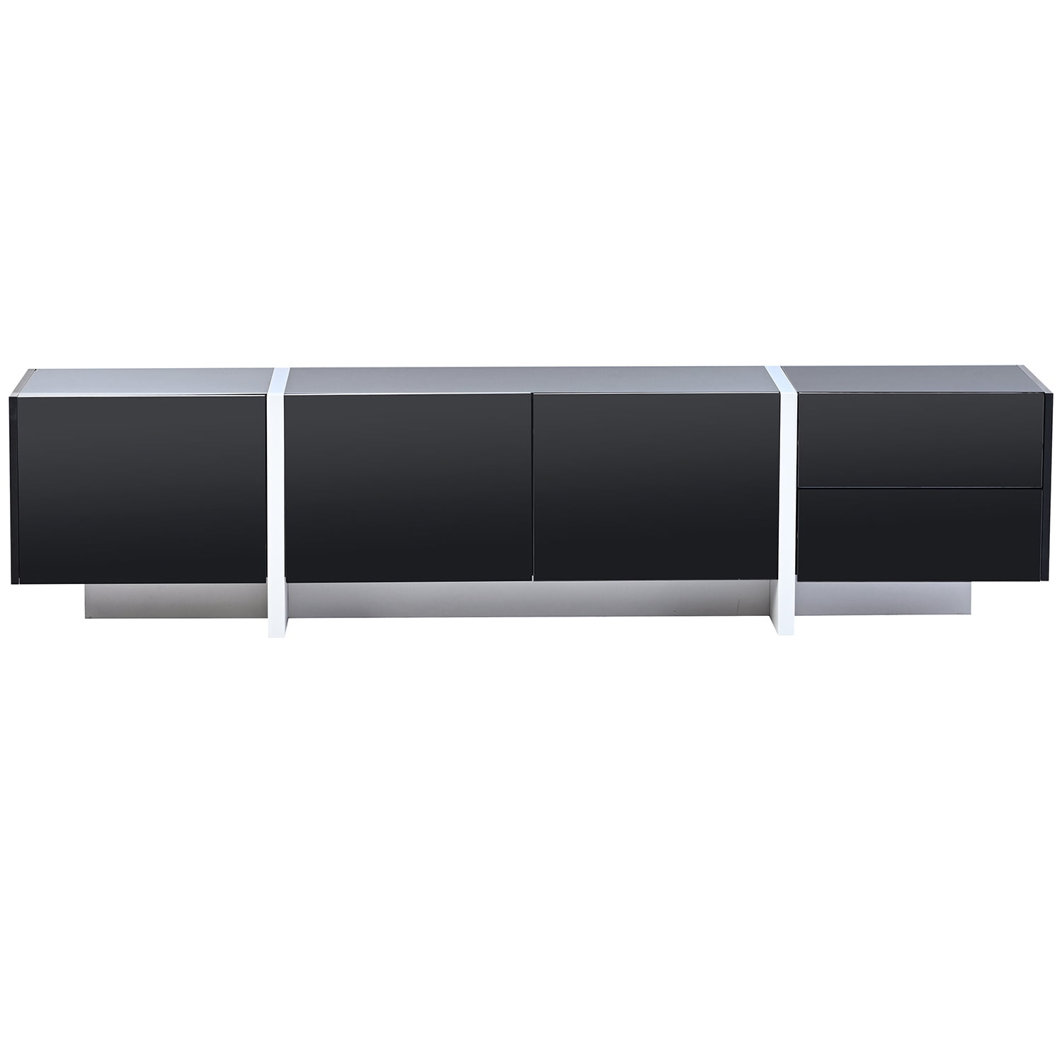 Kadyn Rectangle TV Stand, Particle Board TV Cabinet for TVs Up to 80”, Modern Entertainment Center TV Console with High Gloss UV Surface, 2 Drawers and 3 Cabinets, Black Kadyn Rectangle TV Stand, Particle Board TV Cabinet for TVs Up to 80”, Modern Entertainment Center TV Console with High Gloss UV Surface, 2 Drawers and 3 Cabinets, Black