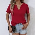 thumbnail image 4 of HAiming Summer Tops for Women Dressy Casual V Neck Blouses Short Sleeve T Shirts Solid Loose Work Going out Tee, 4 of 8