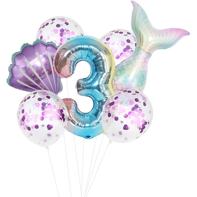 Globos De Sirena Número De Concha Conjunto De Combinación De Globos De Lentejuelas Púrpura Fiesta Temática Decoración De Fiesta De Cumpleaños Guardurnaity HA046689-05
