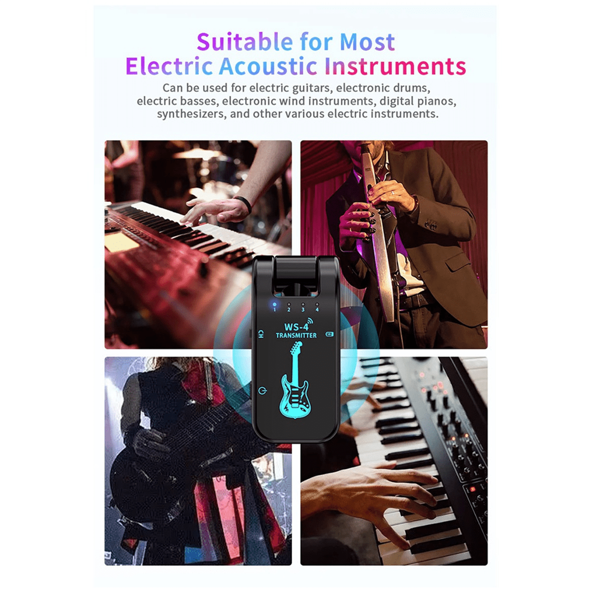 New 2.4G Guitar Wireless Transceiver Electric Blowpipe Audio Transmission Transceiver 8 Channels Duration 10 Hours A,1 * receiver 1 * transmitter 1 * data cable,Black