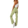 thumbnail image 4 of VISgogo Pantalones de pierna recta para mujer, pantalones de cintura alta con estampado estampado, marrón / negro / verde / azul / café VISgogo moda, 4 of 9