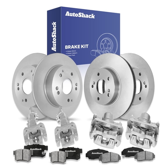 AutoShack Front Vented & Rear Solid Brake Rotors   Ceramic Pads   Calipers 16-PC Brake Kit Replacement for 2003-2007 Honda Accord 2004-2008 Acura TSX