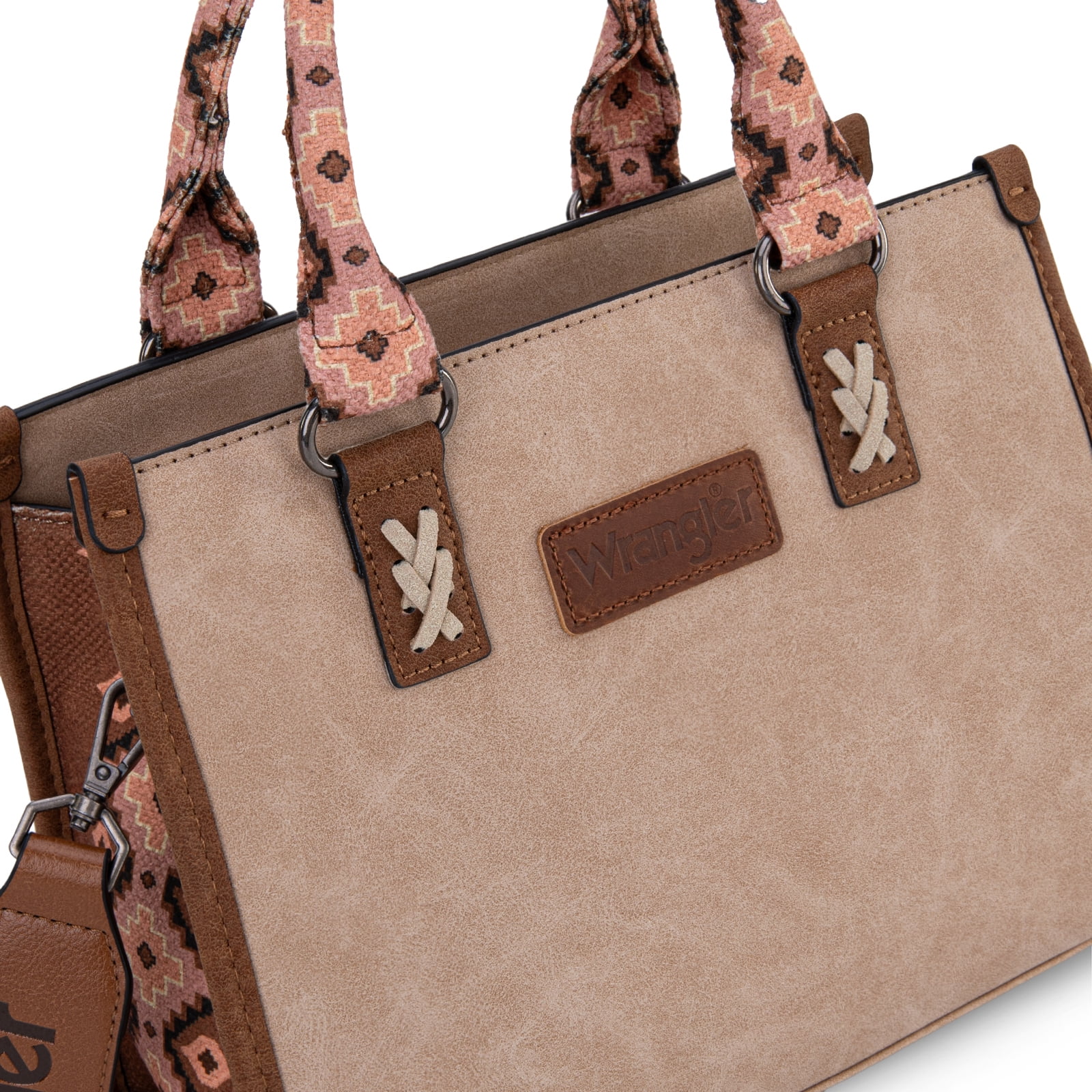 Wrangler Tote Bag for Women Western Retro Purse Top Handle Handbags with Aztec Strap, khaki