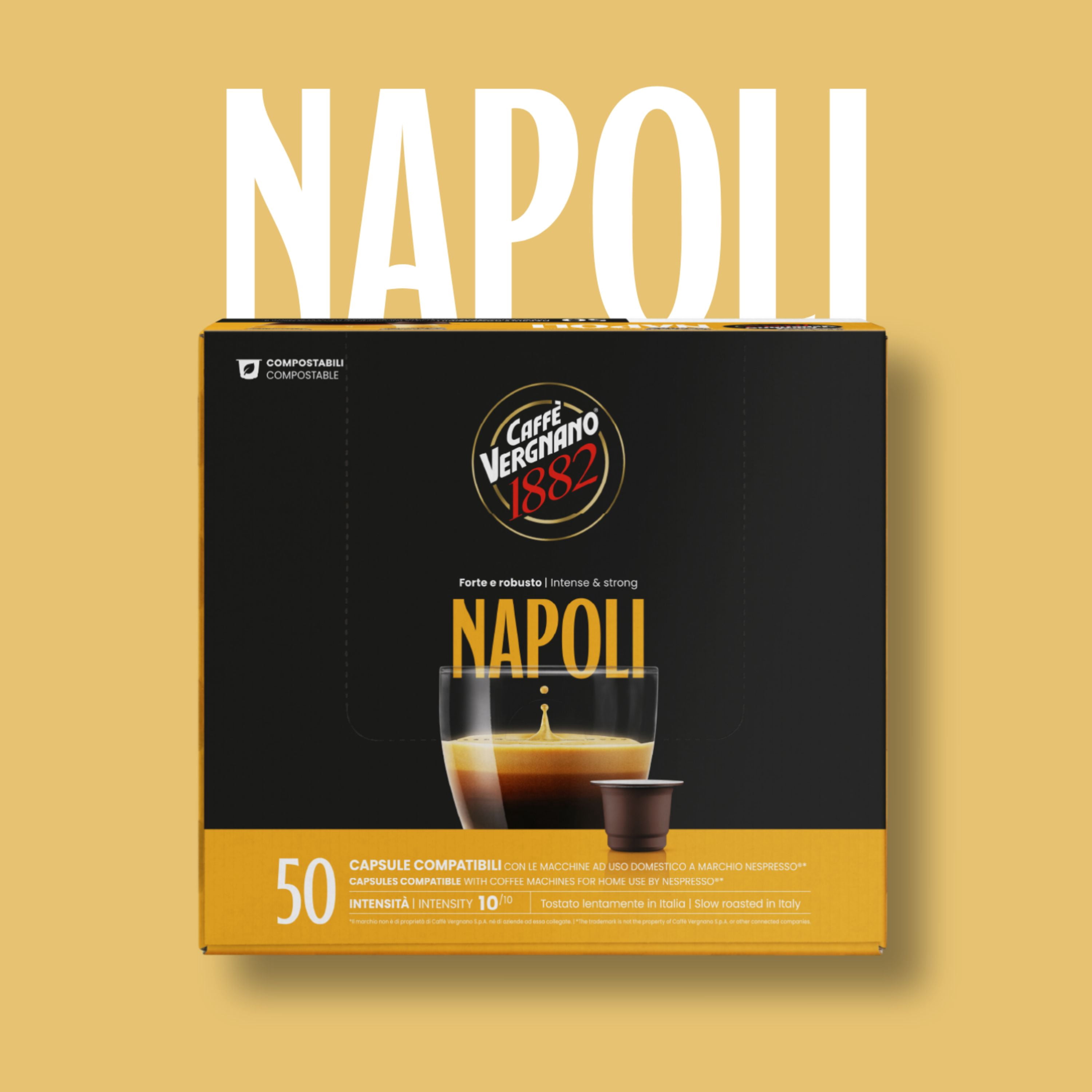 Caffe Vergnano 1882 Medium Roast Espresso Original Line Machine Compatible Capsules, Single-Serve Arabica Robusta Espresso Coffee, Italian Coffee for Nespresso Machines, Intensity 10/10, Napoli,50 Ct
