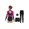 thumbnail image 4 of Runhomal Girls 4Pcs Dance Leotard Set Rhinestone Gymnastics Outfits with Shorts Long Sleeve Figure Skating Leotard Hot Pink 14, 4 of 7