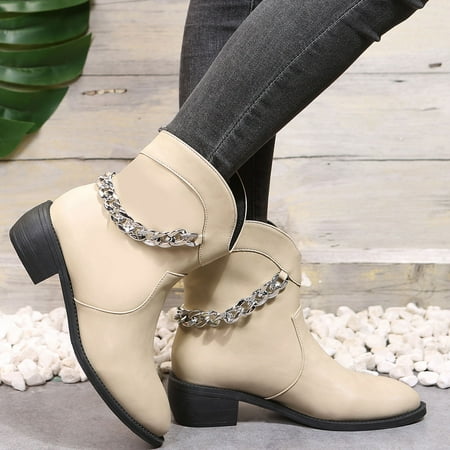 

KEUSN Short Solid Comfortable Heels Round Shoes Toe Women Booties Retro Slip On Color Women s Boots