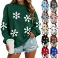 thumbnail image 6 of larppty Women's Christmas Sweater Snow Flake Print Xmas Sweatshirts Holiday Cute Graphic Pullovers Loose Crewneck Sweatshirt (Pink, S), 6 of 9